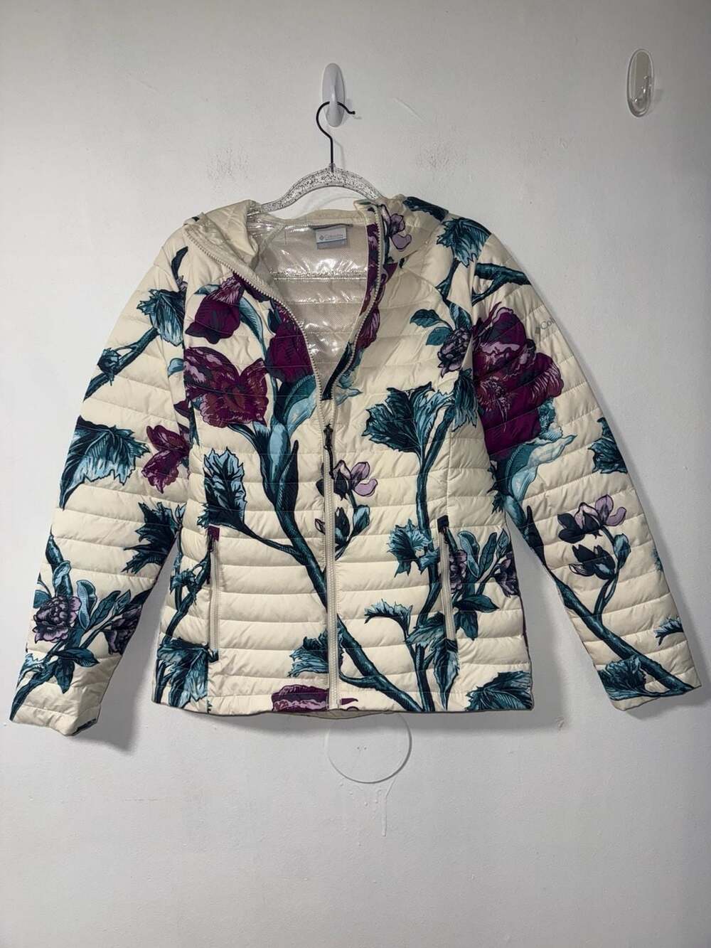 Columbia Powder Lite Hooded Jacket Size M Floral Omni-Heat Puffer
